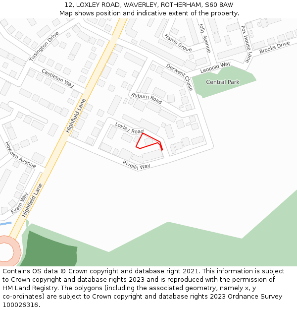 12, LOXLEY ROAD, WAVERLEY, ROTHERHAM, S60 8AW: Location map and indicative extent of plot