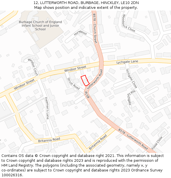 12, LUTTERWORTH ROAD, BURBAGE, HINCKLEY, LE10 2DN: Location map and indicative extent of plot