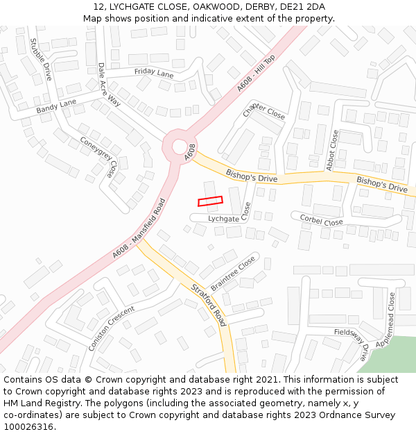 12, LYCHGATE CLOSE, OAKWOOD, DERBY, DE21 2DA: Location map and indicative extent of plot