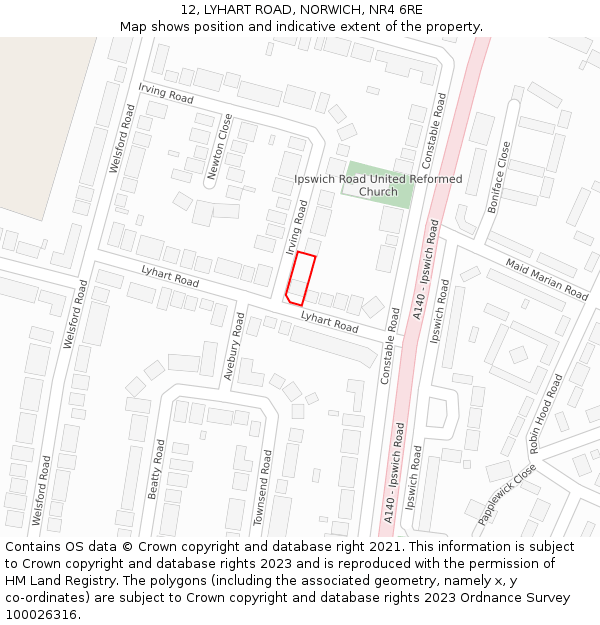 12, LYHART ROAD, NORWICH, NR4 6RE: Location map and indicative extent of plot