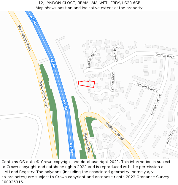 12, LYNDON CLOSE, BRAMHAM, WETHERBY, LS23 6SR: Location map and indicative extent of plot