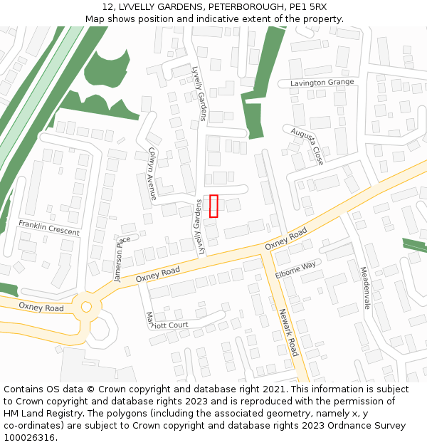 12, LYVELLY GARDENS, PETERBOROUGH, PE1 5RX: Location map and indicative extent of plot