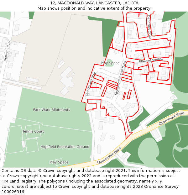 12, MACDONALD WAY, LANCASTER, LA1 3TA: Location map and indicative extent of plot