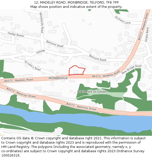 12, MADELEY ROAD, IRONBRIDGE, TELFORD, TF8 7PP: Location map and indicative extent of plot