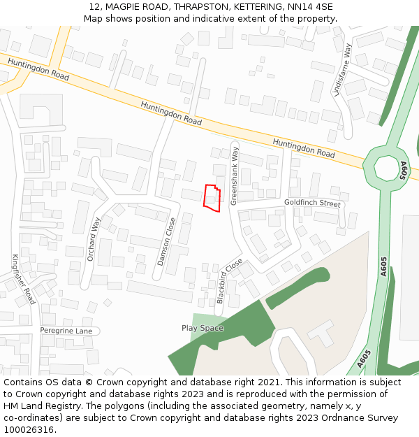 12, MAGPIE ROAD, THRAPSTON, KETTERING, NN14 4SE: Location map and indicative extent of plot
