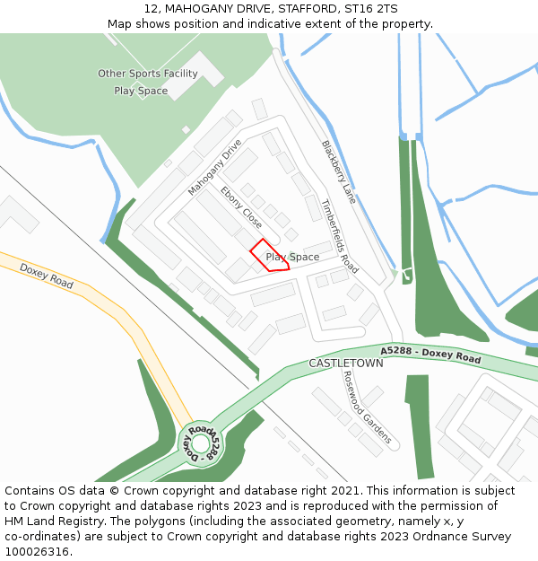 12, MAHOGANY DRIVE, STAFFORD, ST16 2TS: Location map and indicative extent of plot