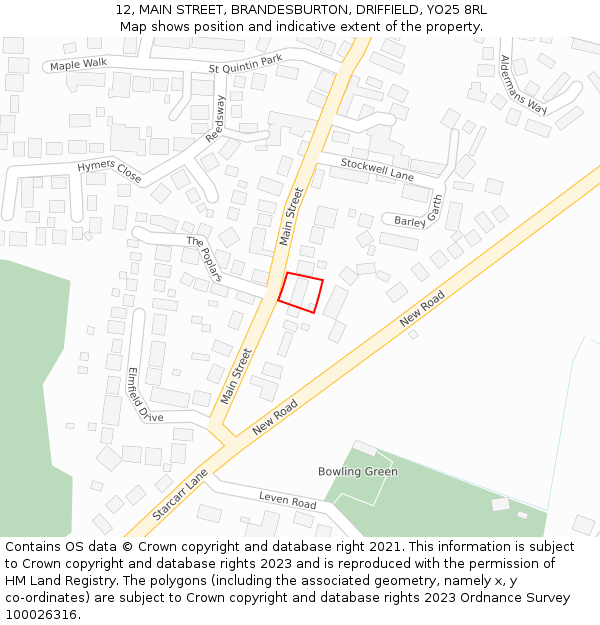12, MAIN STREET, BRANDESBURTON, DRIFFIELD, YO25 8RL: Location map and indicative extent of plot
