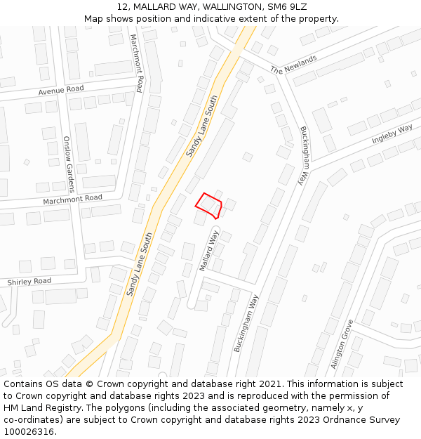 12, MALLARD WAY, WALLINGTON, SM6 9LZ: Location map and indicative extent of plot