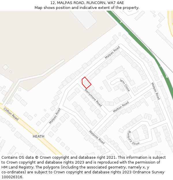 12, MALPAS ROAD, RUNCORN, WA7 4AE: Location map and indicative extent of plot