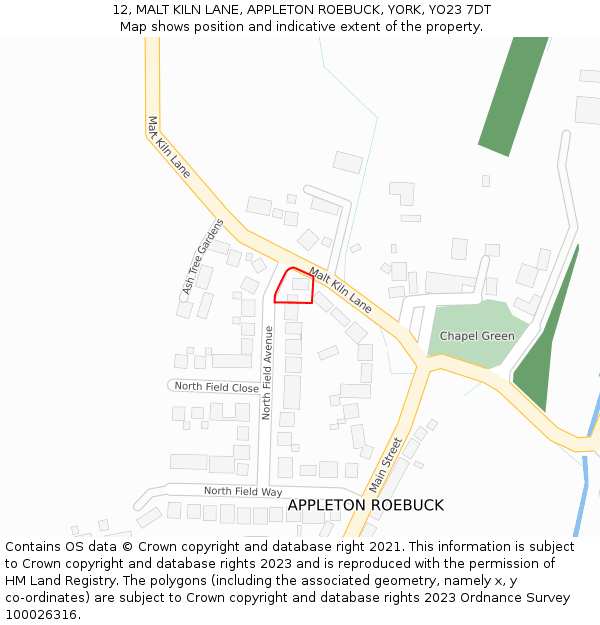 12, MALT KILN LANE, APPLETON ROEBUCK, YORK, YO23 7DT: Location map and indicative extent of plot