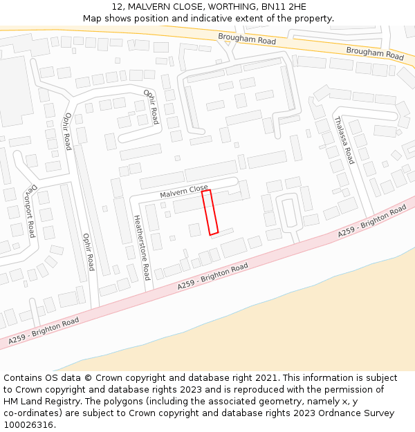 12, MALVERN CLOSE, WORTHING, BN11 2HE: Location map and indicative extent of plot
