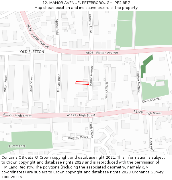 12, MANOR AVENUE, PETERBOROUGH, PE2 8BZ: Location map and indicative extent of plot