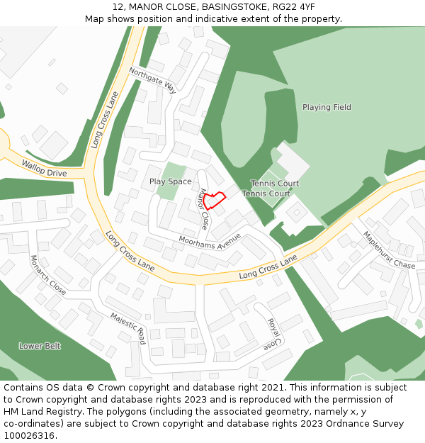 12, MANOR CLOSE, BASINGSTOKE, RG22 4YF: Location map and indicative extent of plot