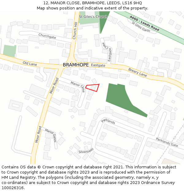 12, MANOR CLOSE, BRAMHOPE, LEEDS, LS16 9HQ: Location map and indicative extent of plot