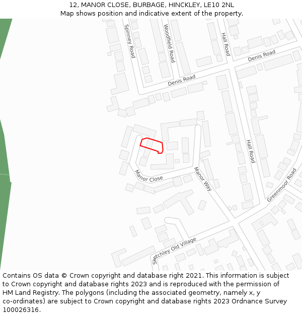 12, MANOR CLOSE, BURBAGE, HINCKLEY, LE10 2NL: Location map and indicative extent of plot