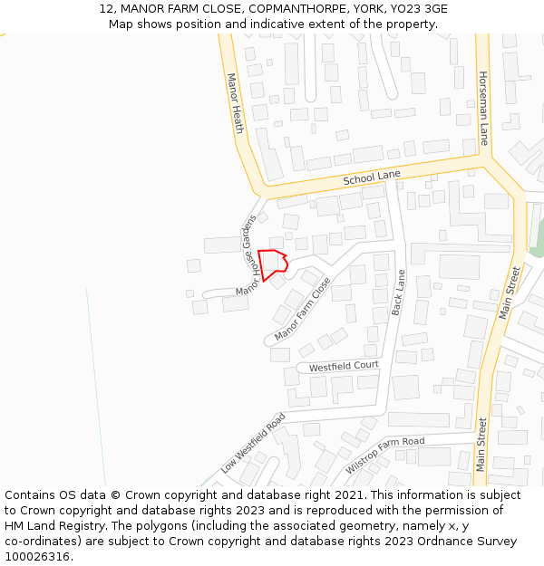 12, MANOR FARM CLOSE, COPMANTHORPE, YORK, YO23 3GE: Location map and indicative extent of plot