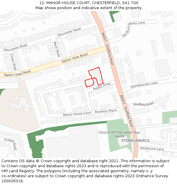 12, MANOR HOUSE COURT, CHESTERFIELD, S41 7GX: Location map and indicative extent of plot