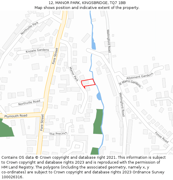 12, MANOR PARK, KINGSBRIDGE, TQ7 1BB: Location map and indicative extent of plot