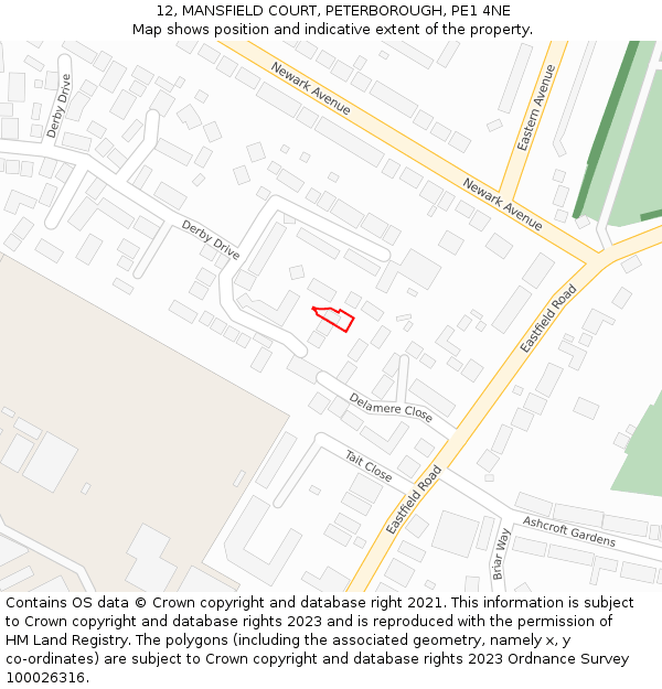 12, MANSFIELD COURT, PETERBOROUGH, PE1 4NE: Location map and indicative extent of plot