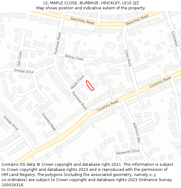 12, MAPLE CLOSE, BURBAGE, HINCKLEY, LE10 2JZ: Location map and indicative extent of plot