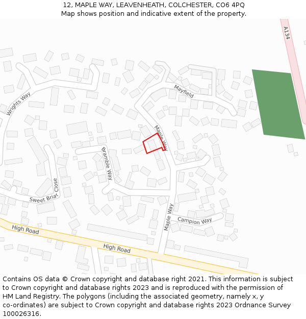 12, MAPLE WAY, LEAVENHEATH, COLCHESTER, CO6 4PQ: Location map and indicative extent of plot