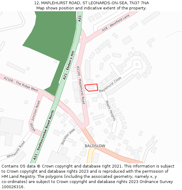 12, MAPLEHURST ROAD, ST LEONARDS-ON-SEA, TN37 7NA: Location map and indicative extent of plot