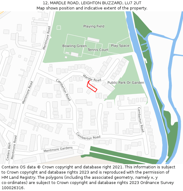12, MARDLE ROAD, LEIGHTON BUZZARD, LU7 2UT: Location map and indicative extent of plot