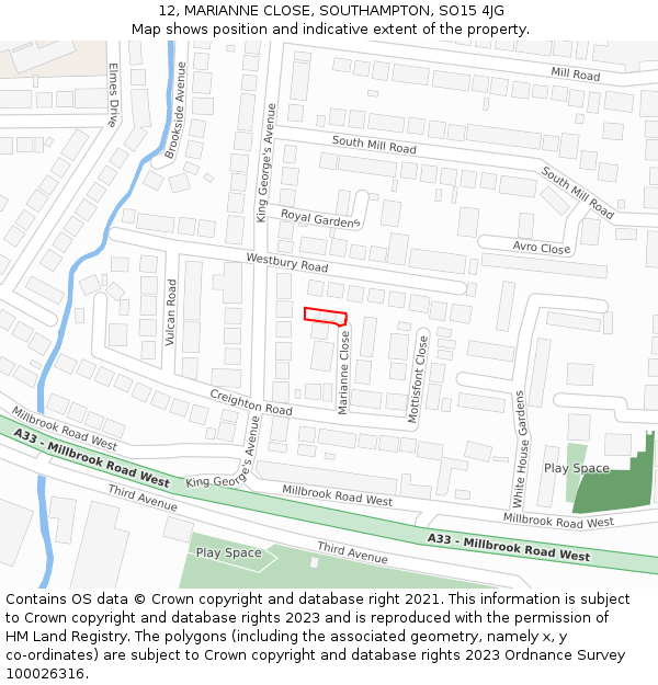 12, MARIANNE CLOSE, SOUTHAMPTON, SO15 4JG: Location map and indicative extent of plot