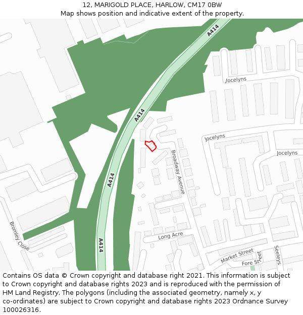 12, MARIGOLD PLACE, HARLOW, CM17 0BW: Location map and indicative extent of plot
