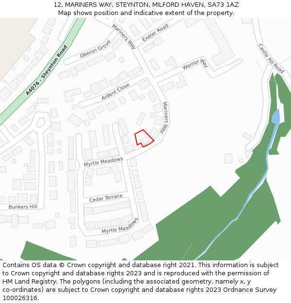12, MARINERS WAY, STEYNTON, MILFORD HAVEN, SA73 1AZ: Location map and indicative extent of plot