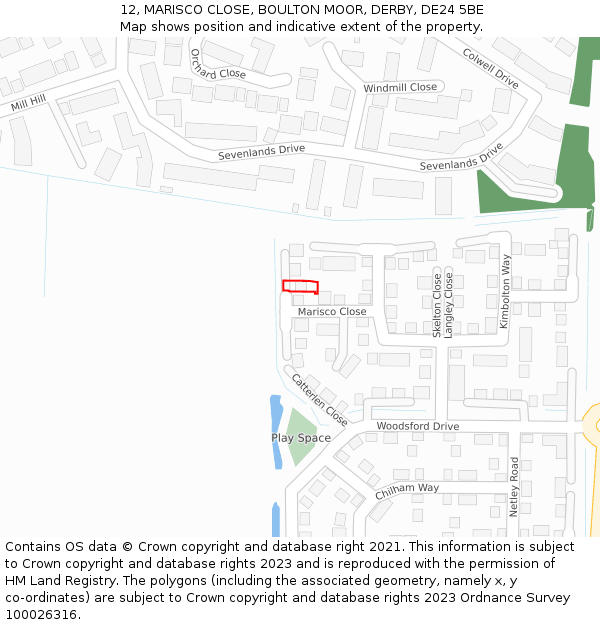 12, MARISCO CLOSE, BOULTON MOOR, DERBY, DE24 5BE: Location map and indicative extent of plot