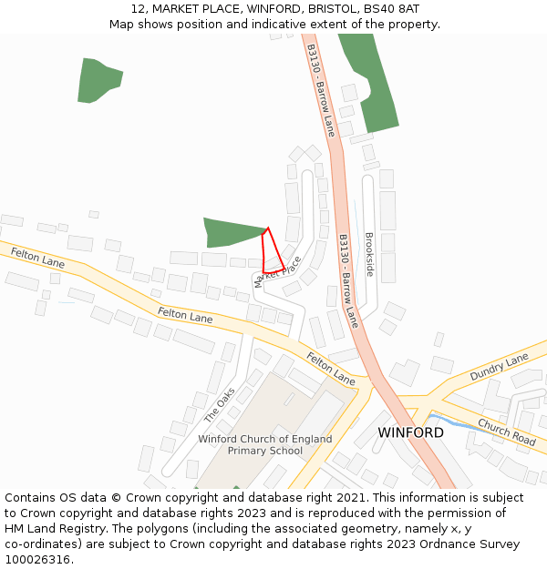 12, MARKET PLACE, WINFORD, BRISTOL, BS40 8AT: Location map and indicative extent of plot