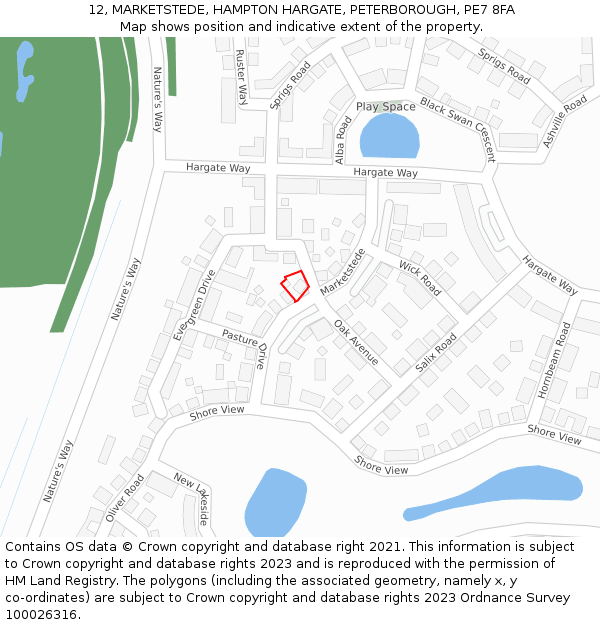 12, MARKETSTEDE, HAMPTON HARGATE, PETERBOROUGH, PE7 8FA: Location map and indicative extent of plot