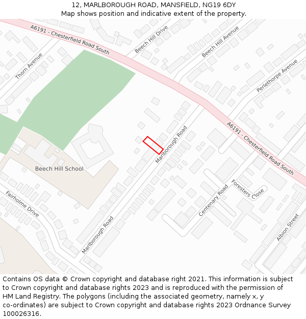 12, MARLBOROUGH ROAD, MANSFIELD, NG19 6DY: Location map and indicative extent of plot