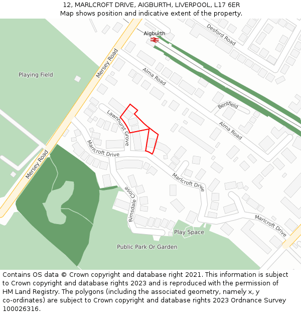12, MARLCROFT DRIVE, AIGBURTH, LIVERPOOL, L17 6ER: Location map and indicative extent of plot