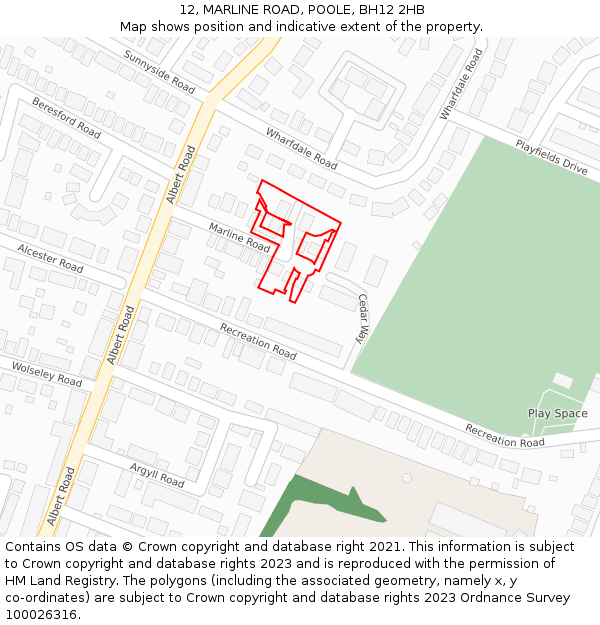 12, MARLINE ROAD, POOLE, BH12 2HB: Location map and indicative extent of plot