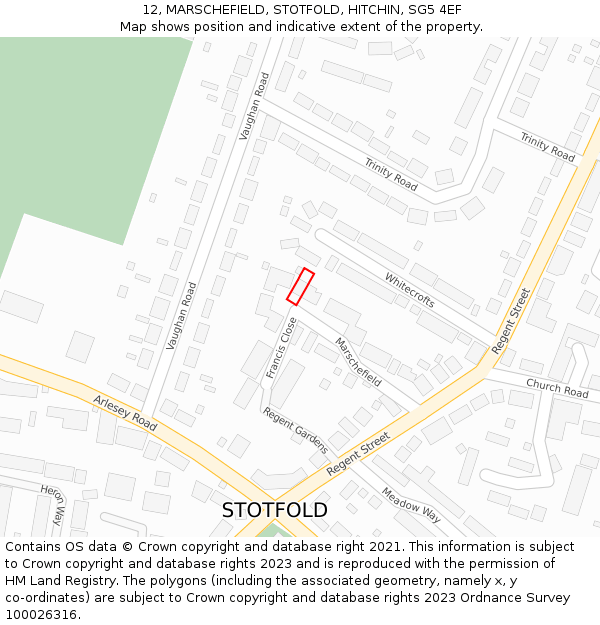 12, MARSCHEFIELD, STOTFOLD, HITCHIN, SG5 4EF: Location map and indicative extent of plot