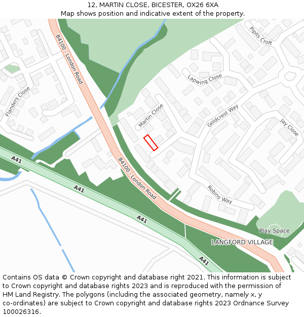 12, MARTIN CLOSE, BICESTER, OX26 6XA: Location map and indicative extent of plot