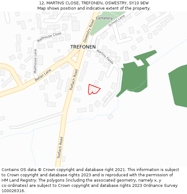 12, MARTINS CLOSE, TREFONEN, OSWESTRY, SY10 9EW: Location map and indicative extent of plot