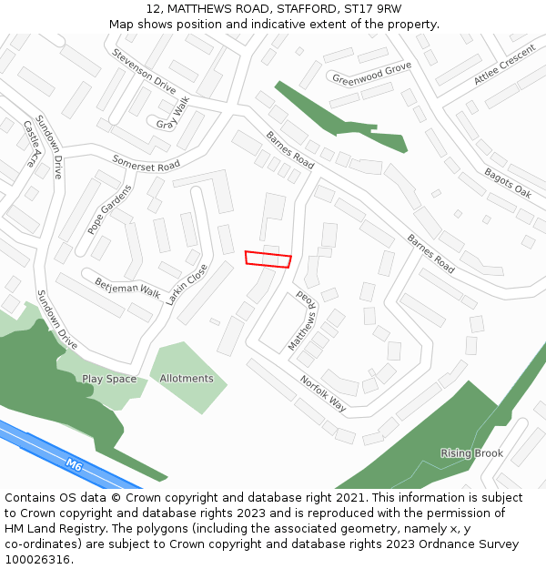12, MATTHEWS ROAD, STAFFORD, ST17 9RW: Location map and indicative extent of plot