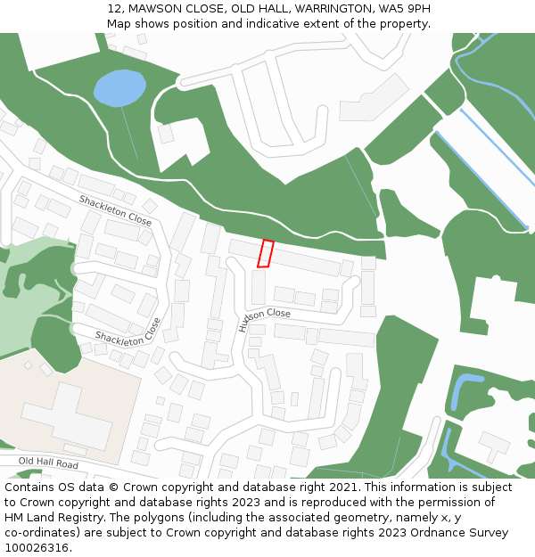 12, MAWSON CLOSE, OLD HALL, WARRINGTON, WA5 9PH: Location map and indicative extent of plot