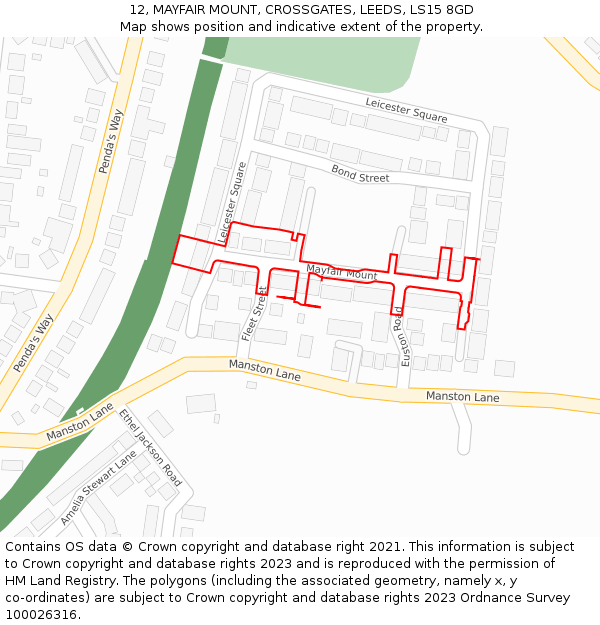 12, MAYFAIR MOUNT, CROSSGATES, LEEDS, LS15 8GD: Location map and indicative extent of plot