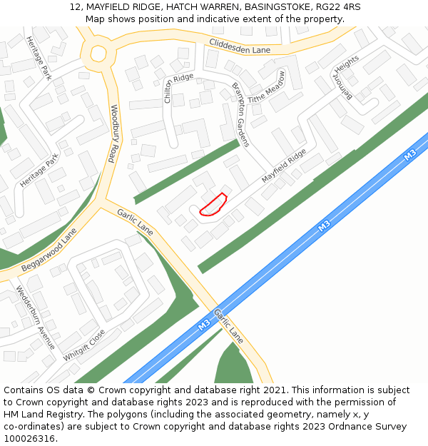 12, MAYFIELD RIDGE, HATCH WARREN, BASINGSTOKE, RG22 4RS: Location map and indicative extent of plot