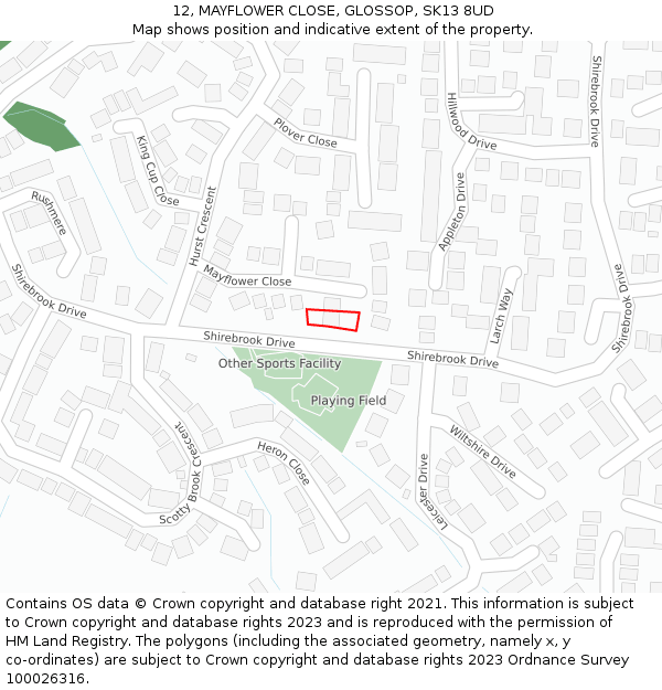 12, MAYFLOWER CLOSE, GLOSSOP, SK13 8UD: Location map and indicative extent of plot