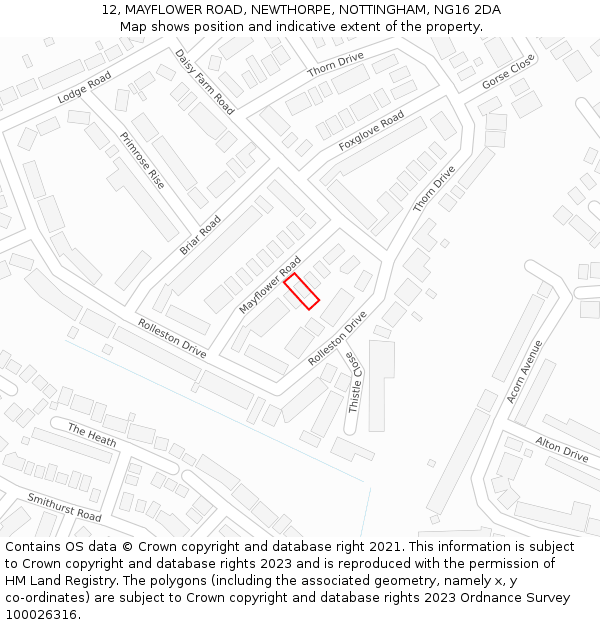 12, MAYFLOWER ROAD, NEWTHORPE, NOTTINGHAM, NG16 2DA: Location map and indicative extent of plot