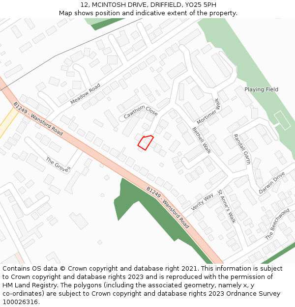 12, MCINTOSH DRIVE, DRIFFIELD, YO25 5PH: Location map and indicative extent of plot
