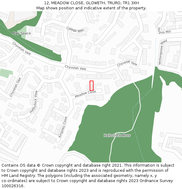 12, MEADOW CLOSE, GLOWETH, TRURO, TR1 3XH: Location map and indicative extent of plot