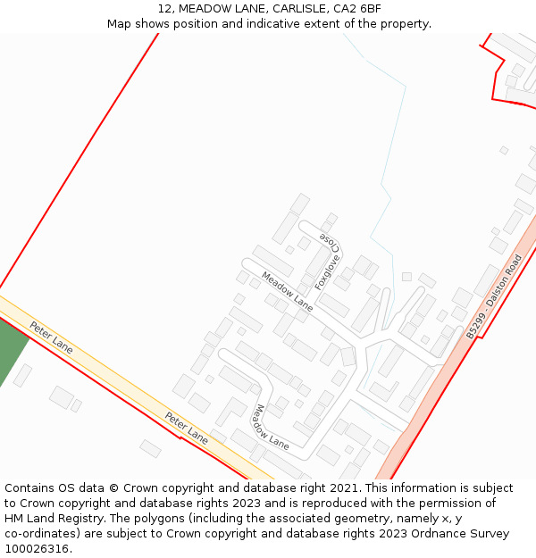 12, MEADOW LANE, CARLISLE, CA2 6BF: Location map and indicative extent of plot