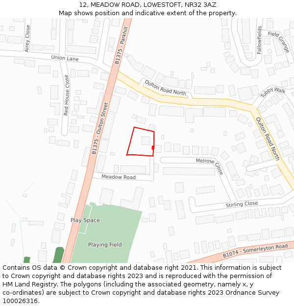 12, MEADOW ROAD, LOWESTOFT, NR32 3AZ: Location map and indicative extent of plot