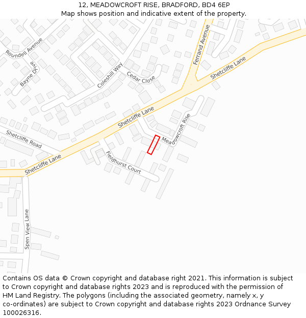 12, MEADOWCROFT RISE, BRADFORD, BD4 6EP: Location map and indicative extent of plot